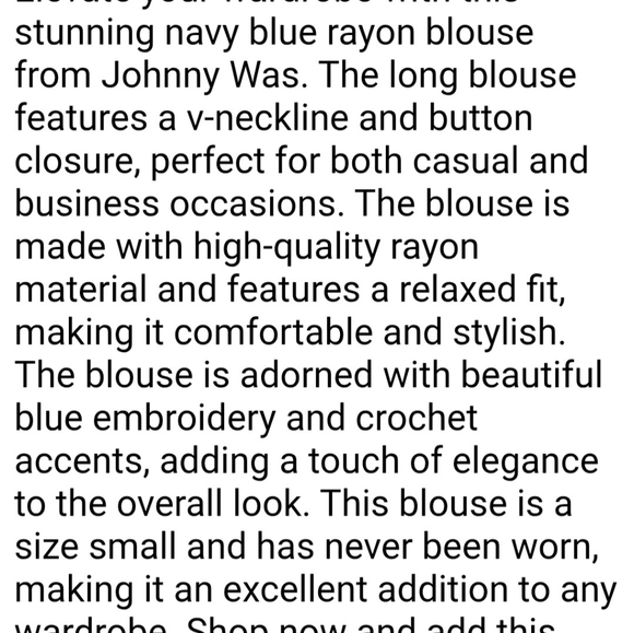 Johnny Was Boho Navy Embroidered Floral Button-Front Blouse - Picture 5 of 5